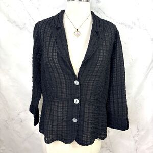 Vtg Cut Loose Crinkled Texture Button MOP Blouse Top XL Lagenlook seersucker